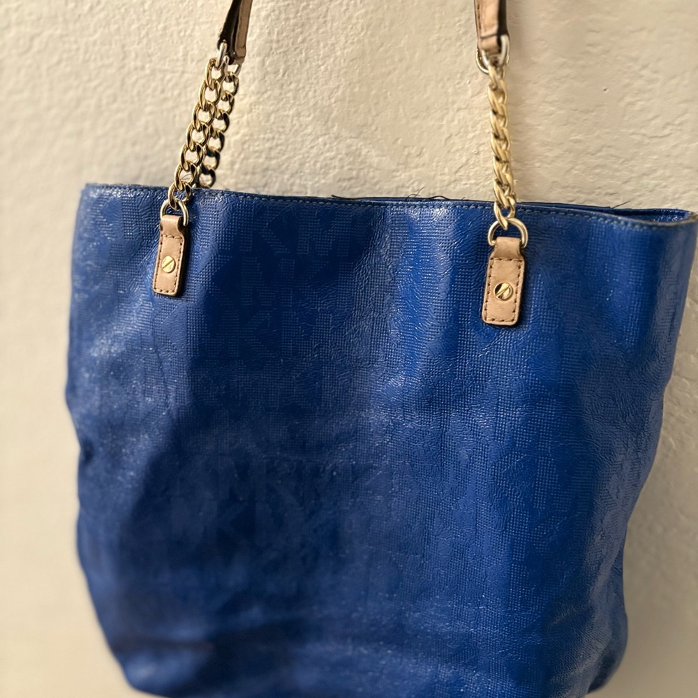 Blue Leather Tote Bag
